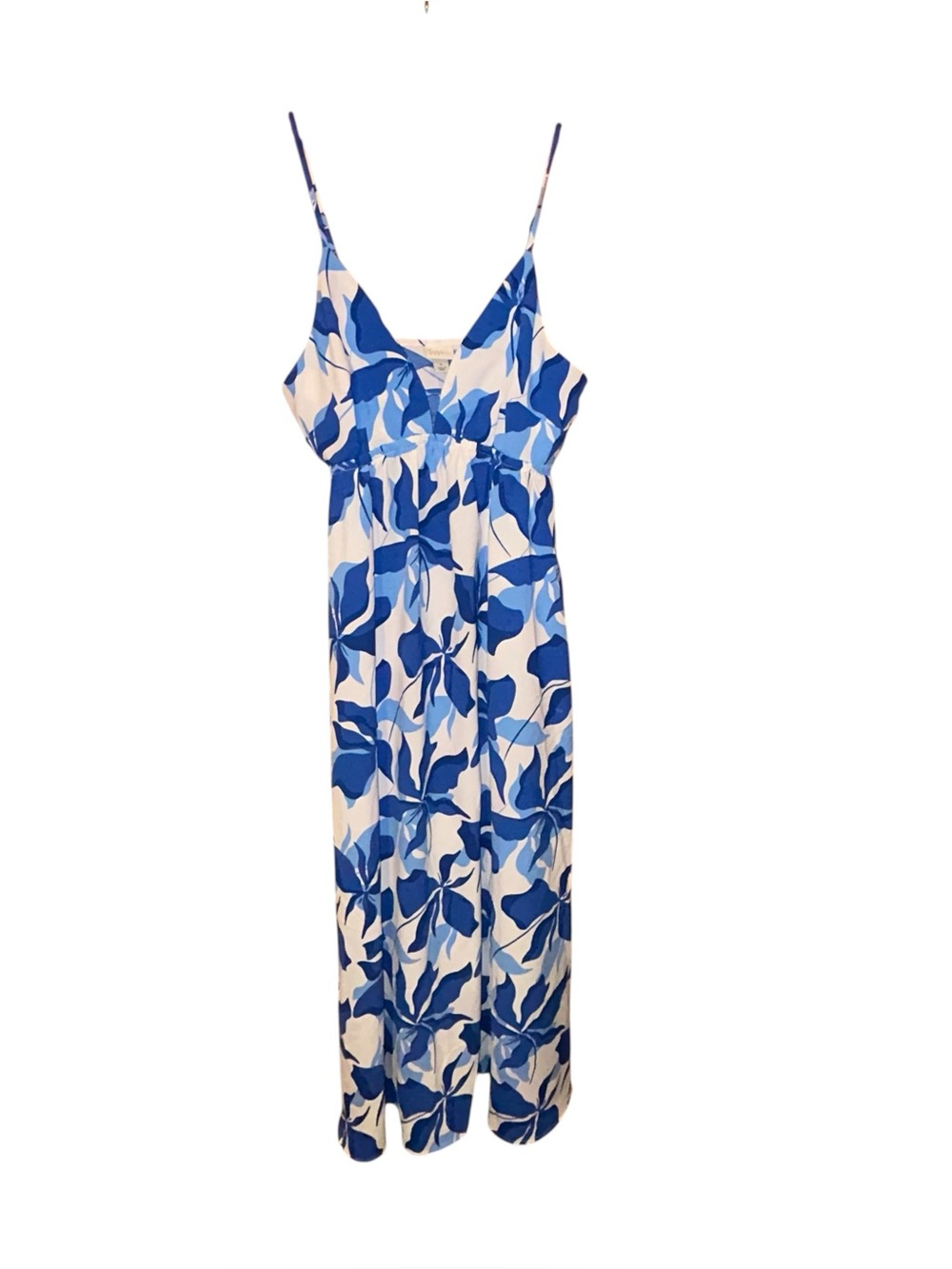 A New Day Floral Maxi Dress Womens Small Blue White Beach Vacation Wedding Guest
